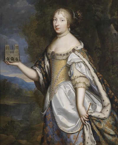 Portret van koningin Maria Theresa van Frankrijk, als beschermheilige van de kathedraal van Notre-Dame de Paris door Charles Beaubrun
